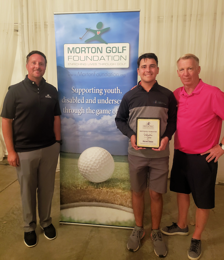 Richie Gibbs named 2019 Morton Golf Foundation Volunteer of the Year. Pictured left to right: Tom Morton, Richie Gibbs, Rob Siebers