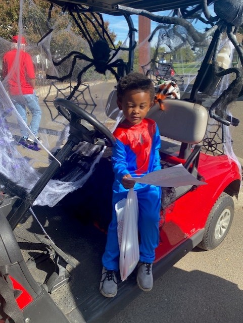 Spiderman in golf cart